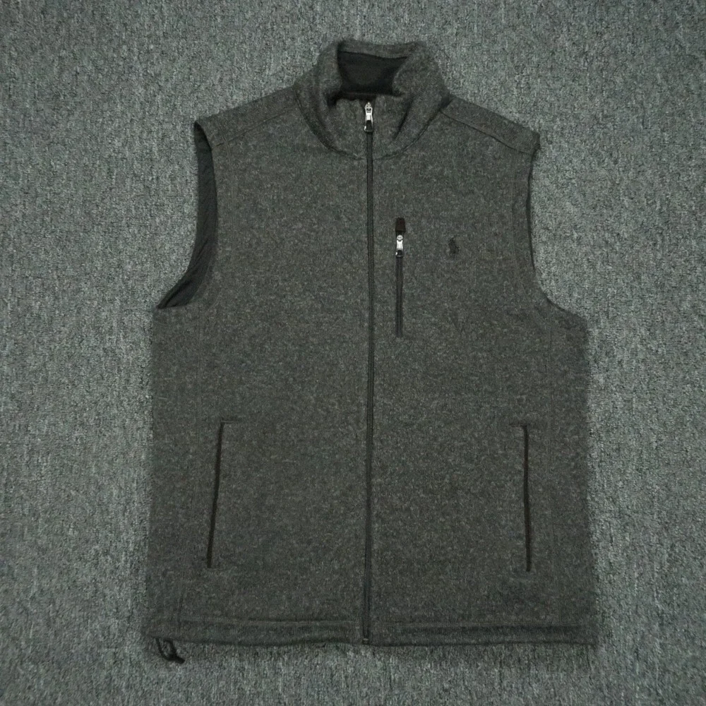 Polo Ralph Lauren Vest Mens Medium Gray Performance Fleece Full Zip Pockets‎